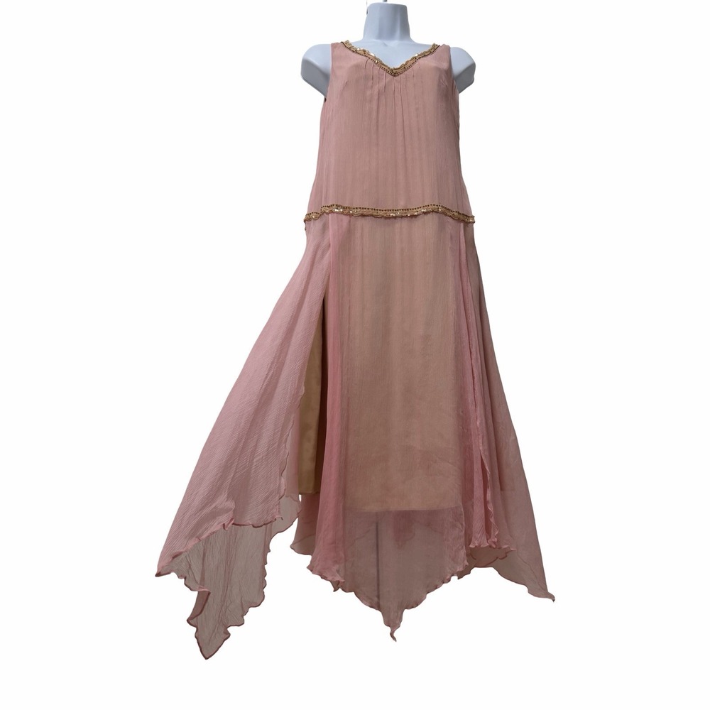 Laundry Shelli Segal Silk Drop Waist Flapper Midi Dress Size 2 Pink Gatsby FLAWS